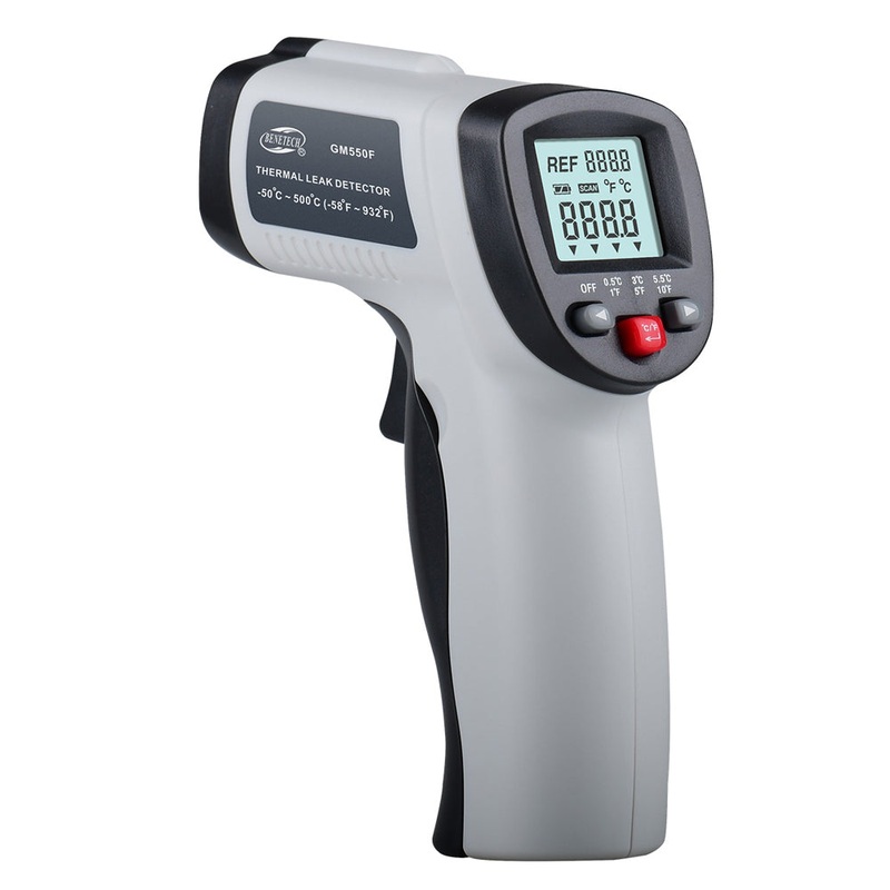 Benetech GM550F Non-Contact Infrared Thermometer / Thermal Leakage Detector (Battery Included) with Temperature Sensor from -50 to 500C, LCD Display for Hot Hazardous Objects, Body & Forehead Temperature Check