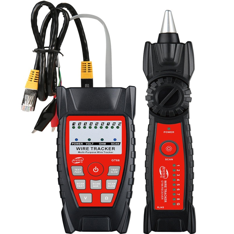 [CLEARANCE] Benetech GT66 Multi-Purpose Wire Tracker (Battery Included) with Aligator Clip Probes & Leads for Power Cables, RJ11 Telephone Lines, RJ45 Ethernet Cables, Lighting Wires