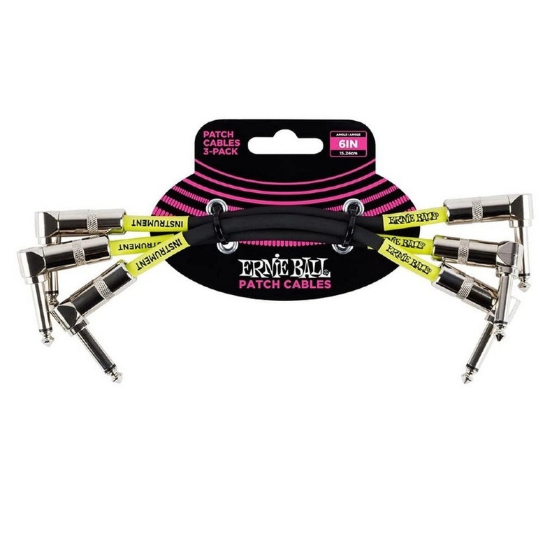 Ernie Ball 3-Pack 15cm Right Angle Patch Cable with Durable PVC Jacket for Guitar Pedals & Effects – Musical Instruments and Accessories | 6050