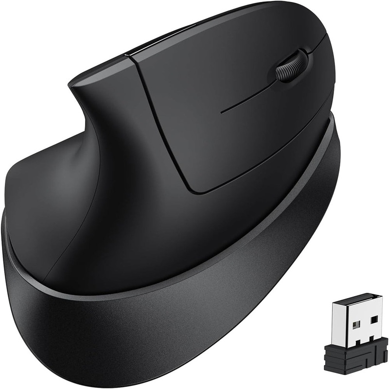 iClever Wireless Ergonomic Mouse 4 DPI 800/1200/1600/2400 (Plug & Play) with Built-In 500mAh Battery, USB 2.4G Receiver Dongle, Type C Charging Cable, Adjustable Tilt for PC, Laptop, Computer – Support Windows OS | E03-1999N-04
