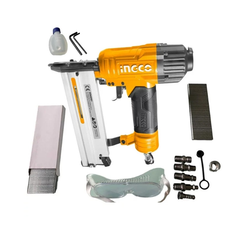 INGCO 2 in 1 Combo Air Brad Nailer Staple Gun with 100pcs Load Capacity, Nail (15 – 50mm), Staple (16 – 40mm)