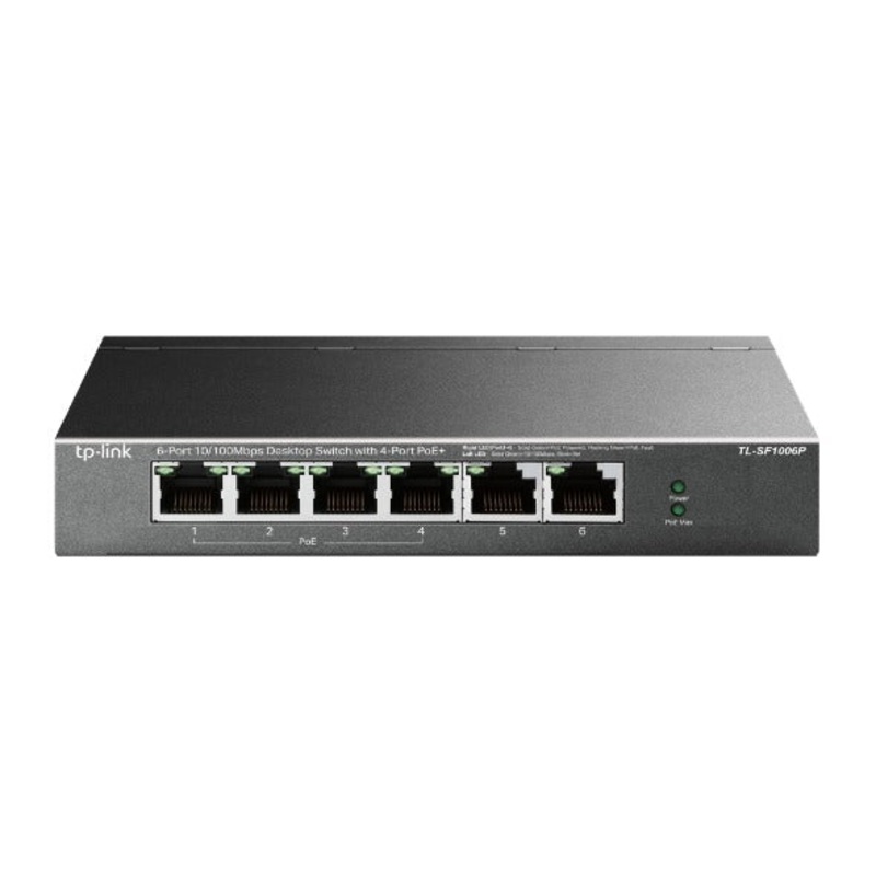 TP-Link TL-SF1006P 6-Port 10/100Mbps Desktop Switch with 4-Port PoE+ 67W Fanless Fast Ethernet Network Switch Hub (Pug & Play) with Auto-Negotiation and Auto-MDI/MDIX TP LINK TPLINK