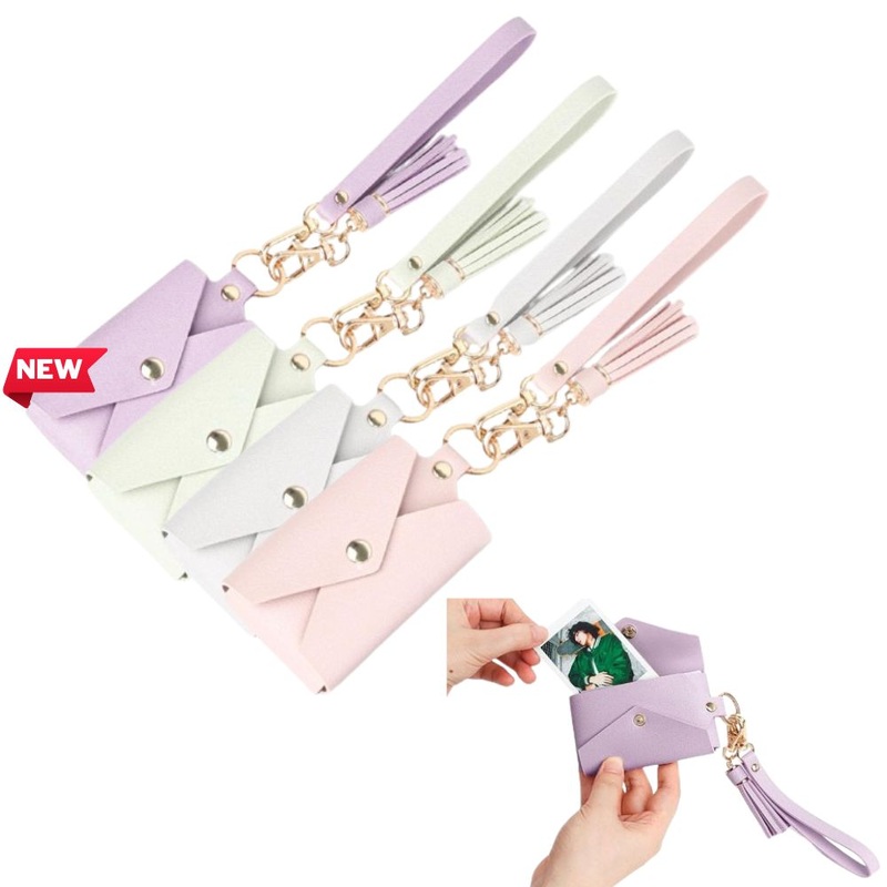 [CLEARANCE] Pikxi Mini Snap Button Tassel Leather Wallet for Instax Mini Film & Card Holder with Wrist Loop – Purple