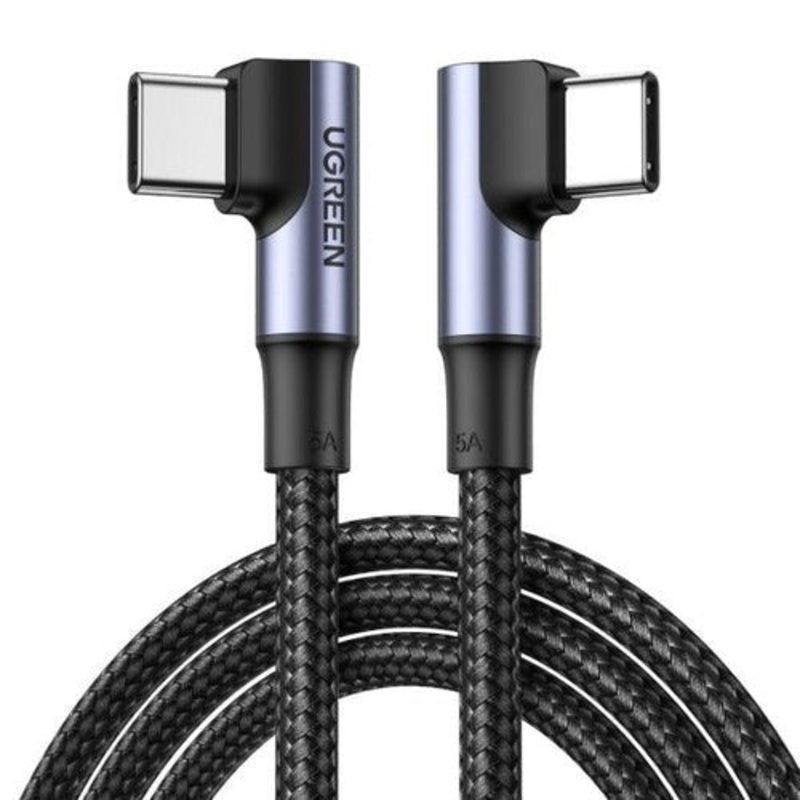 [CLEARANCE] UGREEN 100W 5A 1m Angled USB C Male to Male Nylon Braided Fast Charging Data Cable Charger with 480Mbps Transfer Rate for Laptop, Tablet, Phone, Camera, MacBook, iPad Pro, etc.