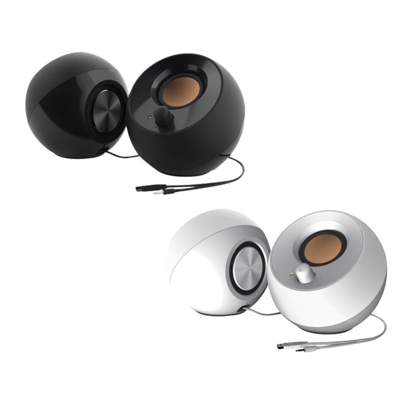 Creative Pebble 2.0 USB-C Powered 4.4W RMS Wired Desktop Computer Stereo Speakers with USB-C to USB-A Converter Adapter, 3.5mm AUX Audio Jack for Gaming, Movie & Music Streaming, PC & Laptop, Windows & macOS – White & Black | MF1680