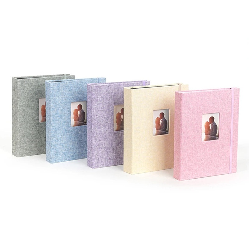 Pikxi AM208 Elegant Photo Album Denim Style with 208 Photos and 26 Pages Cover Frame Window and Elastic Loop Latch for Fujifilm Instax Mini Instant Camera – Pink