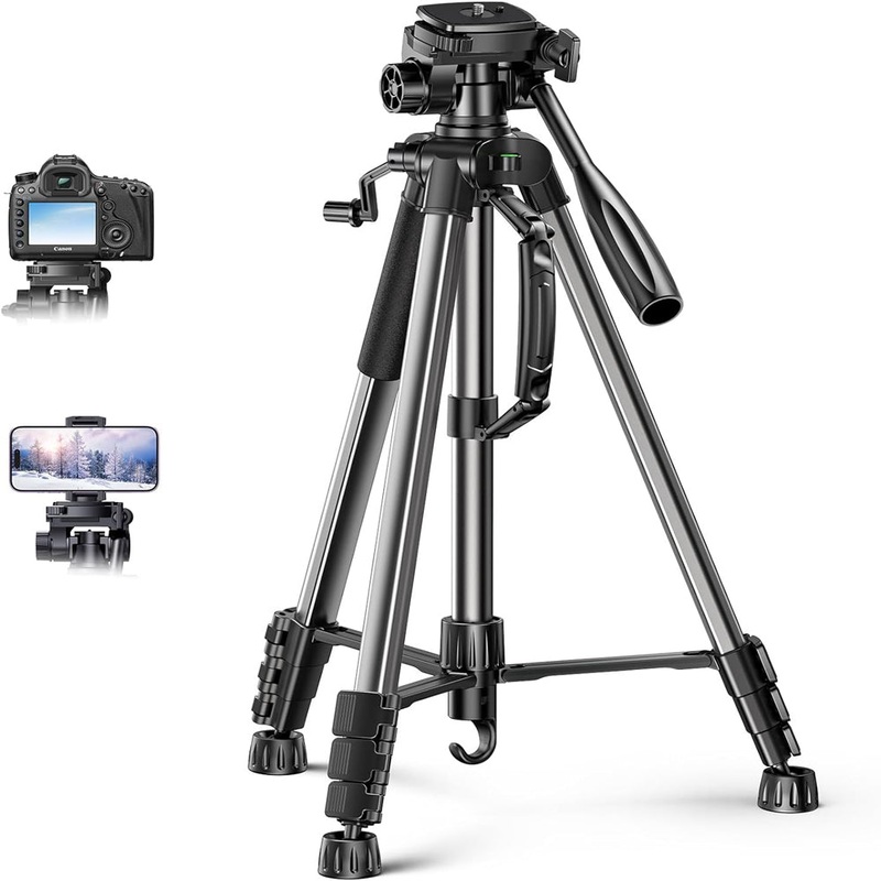 UGREEN LP661 4-Section Professional Tripod with Clip Phone Holder, 1/4 Screw,  53.5-175cm Adjustable Height, 360 Pan/180 Tilt, 5KG Max Payload, Horizontal & Vertical Shooting for Camera, Camcorder, Smartphone, Projector, etc. | 15187