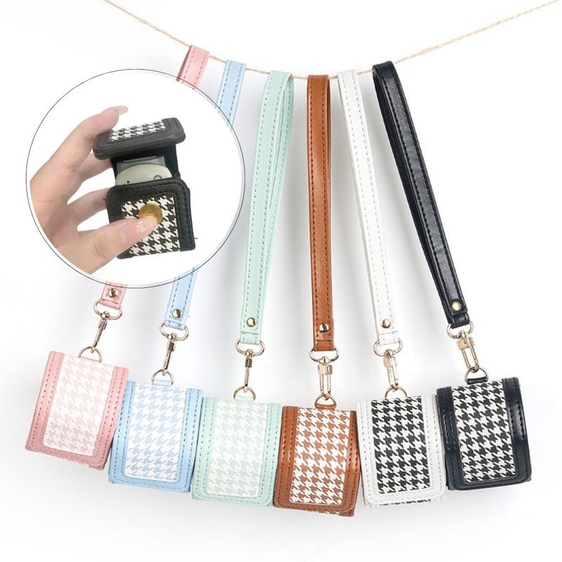 [CLEARANCE] Pikxi Plaid Style PU Leather Protective Case with Wrist Strap for Fujifilm Instax Pal – White