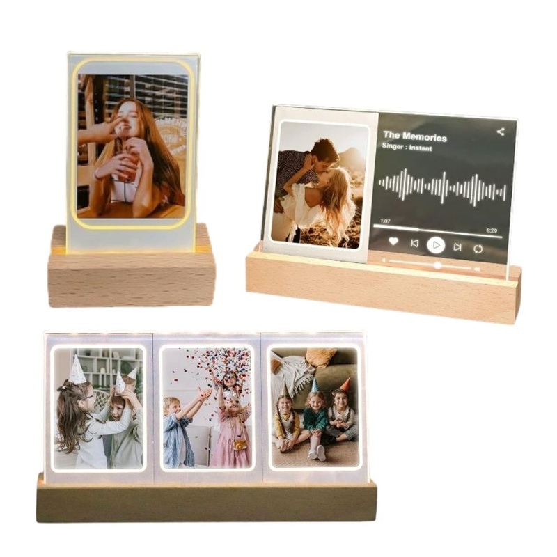 [CLEARANCE] Pikxi Wooden Tabletop LED Photo Frame Display for Fujifilm Instax Mini Photo Film | Music
