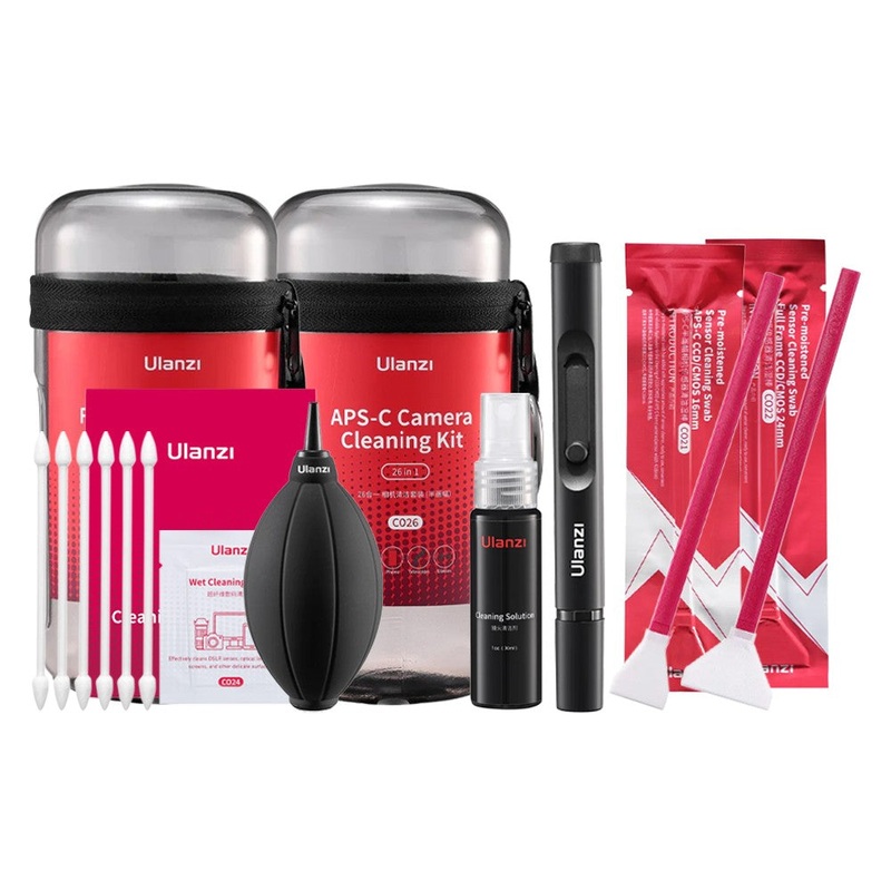 [CLEARANCE] Ulanzi CO28 26 in 1 Full Frame Camera Cleaning Kit with Pre-Moistened Cleaning Swab, Cloth, Alcohol Free Spray Solution, Air Blower, Lens Pen Pro and Cotton Swabs with Round Case | C061GBB1