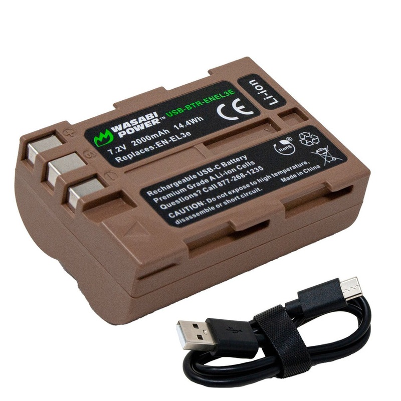 [CLEARANCE] Wasabi Power EN-EL3e Type 7.2V 2000mAh Lithium-Ion Battery with Direct USB Type-C Charging Port for Select Nikon D50 D70 D80 D90 D100 D200 D300S D700 and other D Series DSLR Camera | USB-BTR-ENEL3E