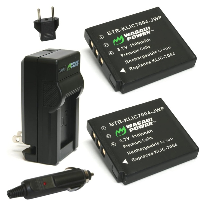 [CLEARANCE] Wasabi Power KLIC-7004 (2 Pack) 3.7V 1100mAh Battery and Charger Kit with Power Indicator, Built-In Fold Out US Plug, Car Charger and Euro Plug Adapter for Kodak EasyShare V1233 & V1253 Digital Cameras | KIT-BTR-KLIC7004-LCH-KLIC7004