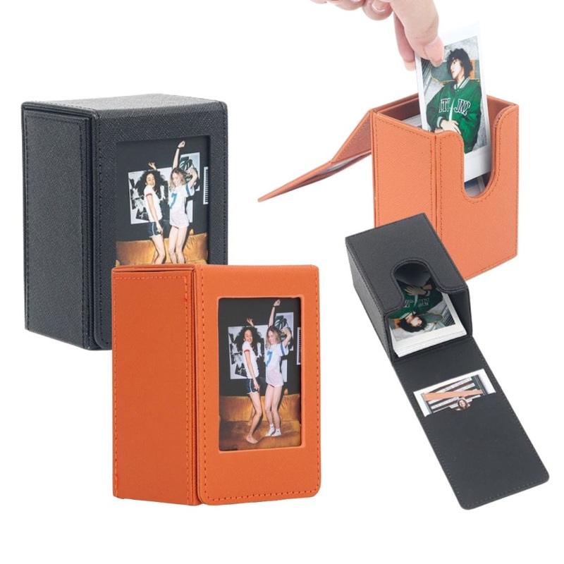Pikxi 3 Inch Decorative Photo Box Organizer with Retro Designs and High-Capacity Craft Storage for Fujifilm Instax Mini Film, Cards, Sticker and Stamps etc. – Black & Brown