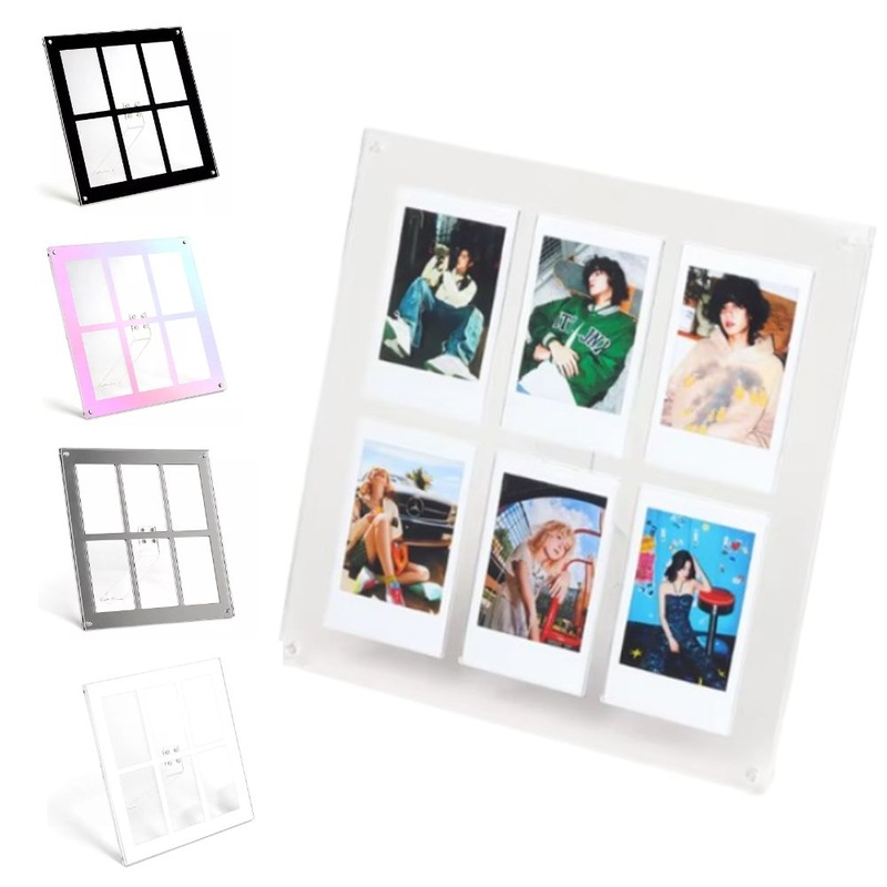 Pikxi 6 Pocket Acrylic Desktop Photo Frame 3Inch Picture Frame for Fujifilm Instax Mini Film Mini 12/11/EVO – Available in Black, White, Iridescent and Mirror Color Designs