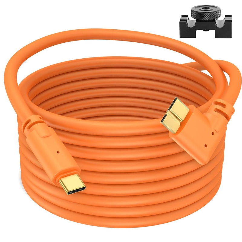 PXEL Tether USB Type-C to Right Angle Micro B Male to Male Gold Plated 8M DSLR / Mirrorless Camera Cable for Nikon Nikon D5, D500, Canon 5DS, EOS 7D Mark II, FUJIFILM X-H1, X-T2, XT-50, GFX 50 S and PC Computer Laptop