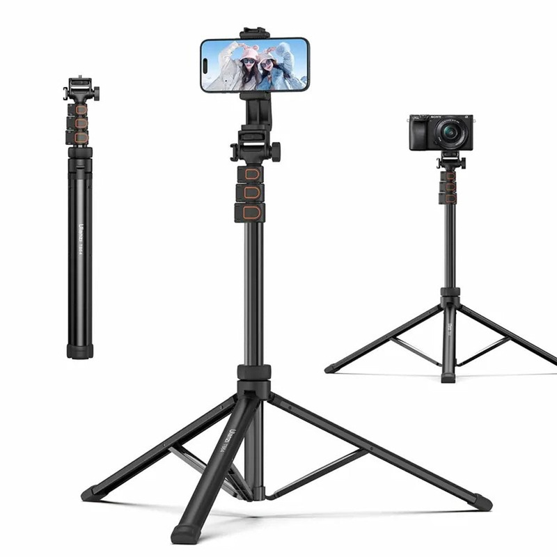 Ulanzi TB64 TB64Z Aluminum Camera Tripod with Smartphone Holder and Remote (Optional Purchase) for Live Streaming, Vlogging, Video Content Creation, Photography, or Serve as Light Stand | T115GBB1 T126USB1
