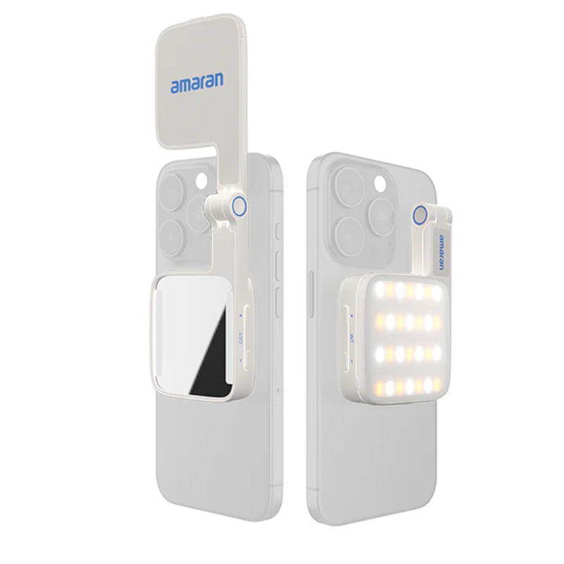 Aputure Amaran Go MagSafe Smartphone Mini Light with Mirror, 2700K – 6500K CCT, 800mAh Battery, Amaran App, Sidus Link Support, 10 Light Effect and Brightness Settings for Vlog Vlogging Selfies Reels TikTok Photo Video | White, Pink