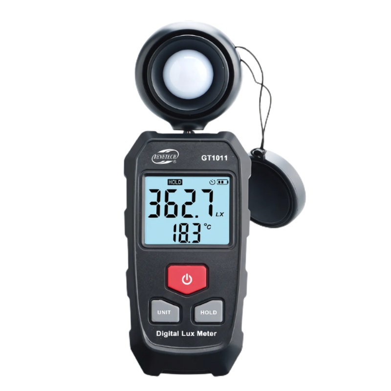Benetech GT1011 Digital Lux Meter with 200000 Lux Range, Auto / Manual Shutdown, Data Hold Function and Analog LCD Display for Illuminance and Temperature Testing