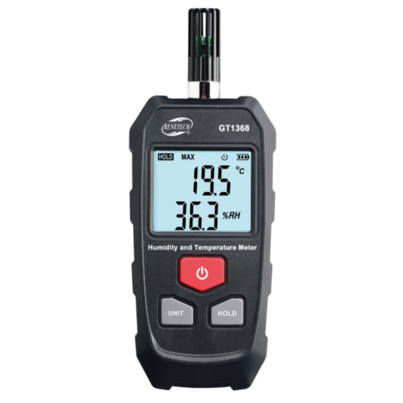 Benetech GT1368 Digital Humidity and Temperature Meter with up to 70 Range, Auto / Manual Power Off, Data Hold Function, LCD Backlit Display and Low Battery Indicator