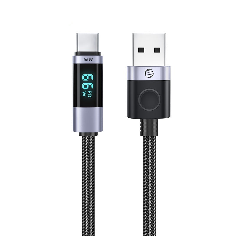 [CLEARANCE] ORICO 1.5 Meter LDA2C Series USB-A Male to USB Type-C Male with PD 66W, 480Mbps Charging and Data Cable with LED Display and E Marker Chip for Smartphone – Black