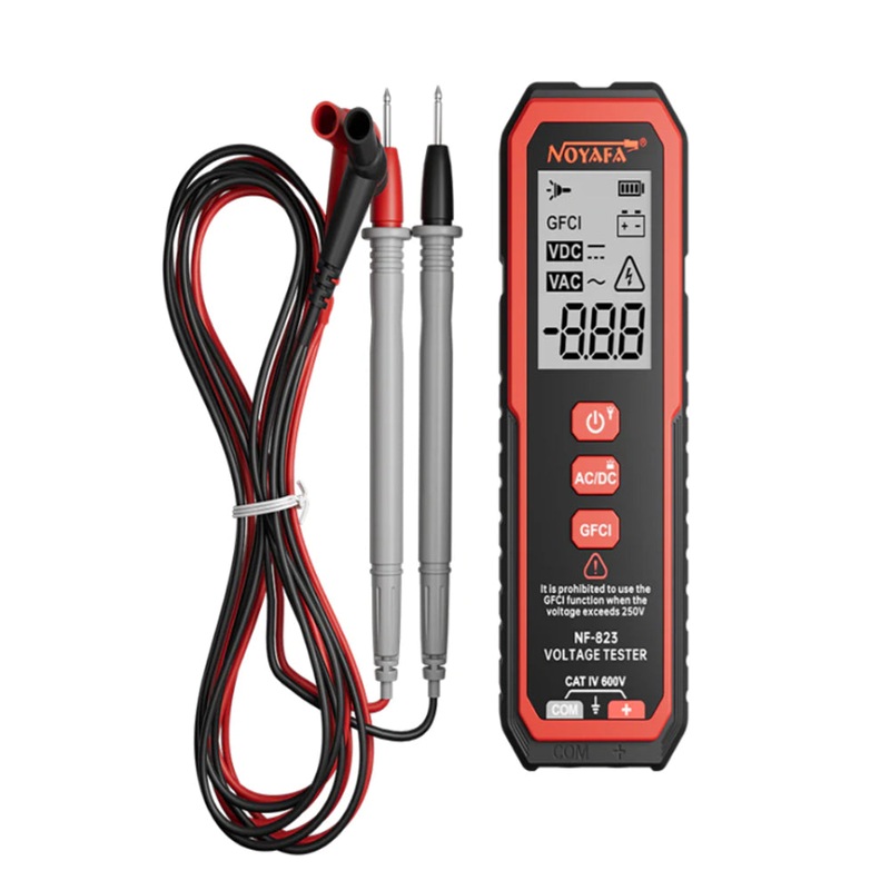 Noyafa NF-823 AC/DC Voltage Detector with High Precision 100mV to 610V Fast 0.5 Seconds Detection, GFCI Function, LCD Display with 2 LED Lights and Wear Shock Resistant for Electronics