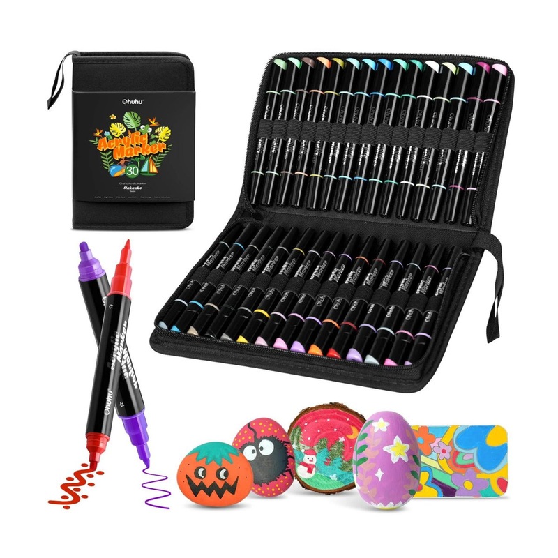 Ohuhu Kakaako Series Water-Based 30 Unique Bright Colors Dual Tipped Acrylic Pen, Waterproof and Sunproof for Sketch, Coloring and Illustration for Kids and Adults – Fine & Round Tip | Y30-80601-08