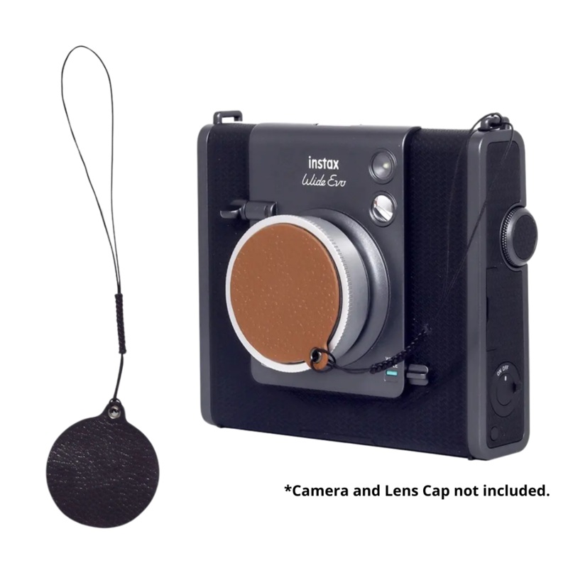 Pikxi Leather Lens Cap Sticker Keeper with Lanyard for FUJIFILM Instax Wide EVO Camera | Brown, Black