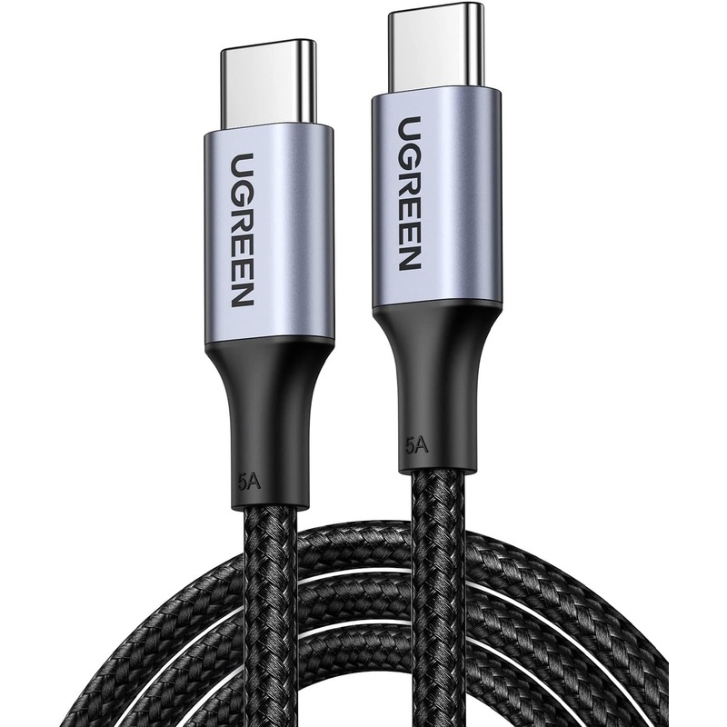 UGREEN 0.5 Meter USB-C to USB-C 2.0 Fast Charging Nylon Braided Cable 100W 5A with 480Mbps Data Transfer Speed – Gray | 20478