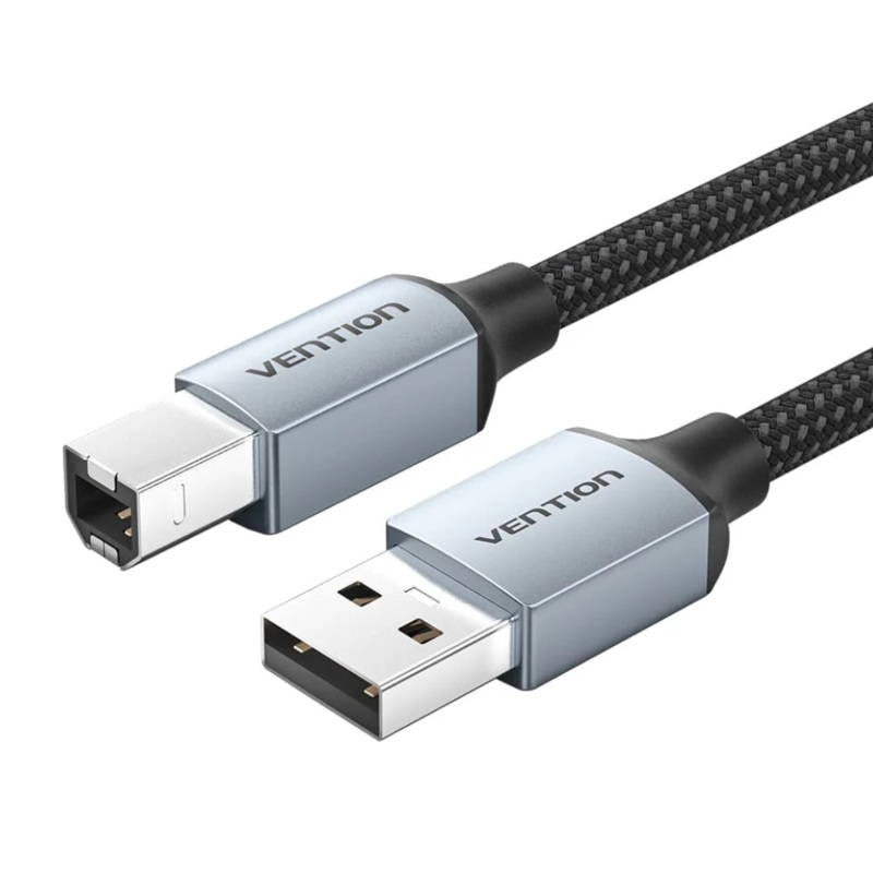 Vention USB 2.0 Male to B Male Printer Cable Gray Aluminum Alloy With All-in-One Devices, Printers, Scanners, Fax (CTT)