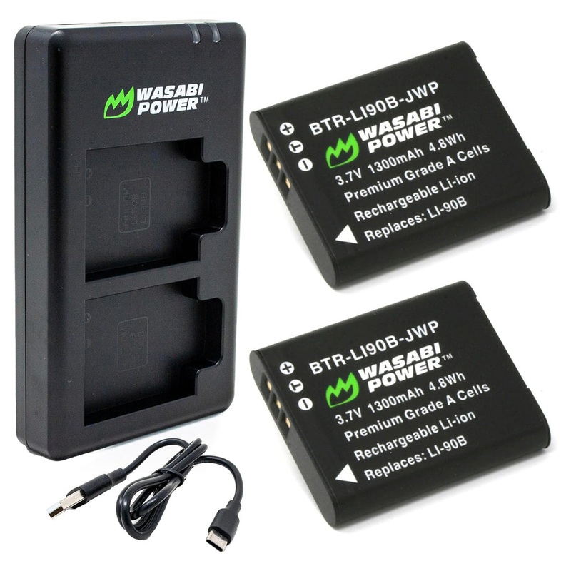 Wasabi Power (2-Pack) Olympus LI-90B LI-92B LI90B LI92B Battery and Dual Charger with USB-A to USB Type C Charging Cable for Olympus XZ-2 iHS SH-60 SH-50 iHS SH-1 Tough TG-7 TG-6 TG-5 TG-4 TG-3 Digital Camera