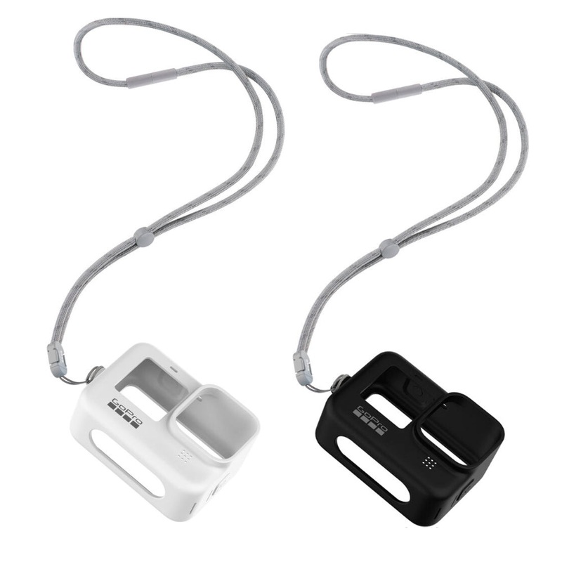 GoPro Sleeve + Lanyard with Protective Silicone Anti-Scratch Cover for HERO 12 / 11 / 10 / 9 BLACK Action Cameras | Black, White
