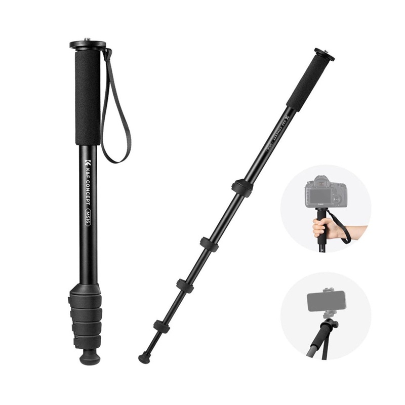 K&F Concept 63 / 160cm 5-Section Camera Monopod Stick with 10KG Maximum Load Capacity and 1/4 Attachment Thread for FUJIFILM Sony Canon Nikon Panasonic Lumix Olympus OM SYSTEM DJI Insta360 GoPro Mount Adapter | MS16