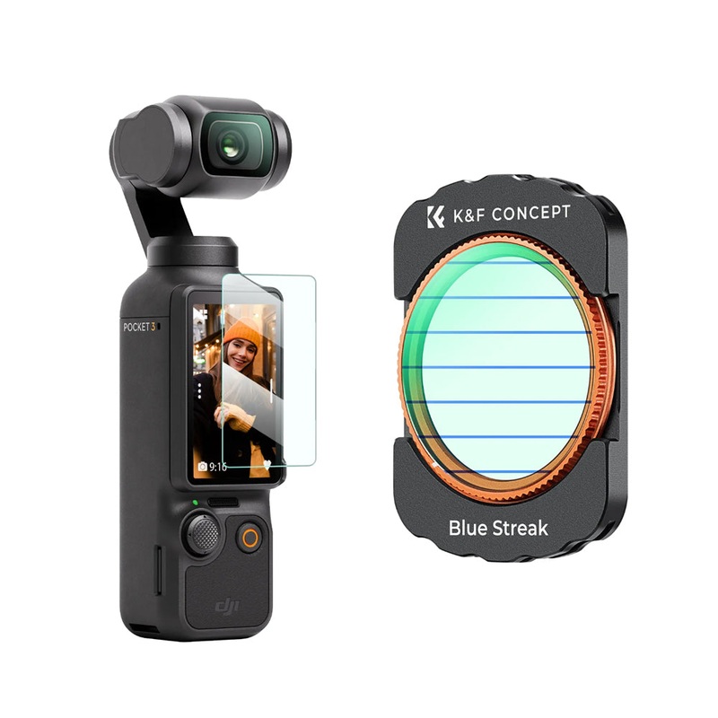 K&F Concept DJI Osmo Pocket 3 Magnetic Blue Streak Lens Filter with Camera Screen Protector – Made with Multi-Coated Optical Glass & Ultra-thin Aluminum Frame