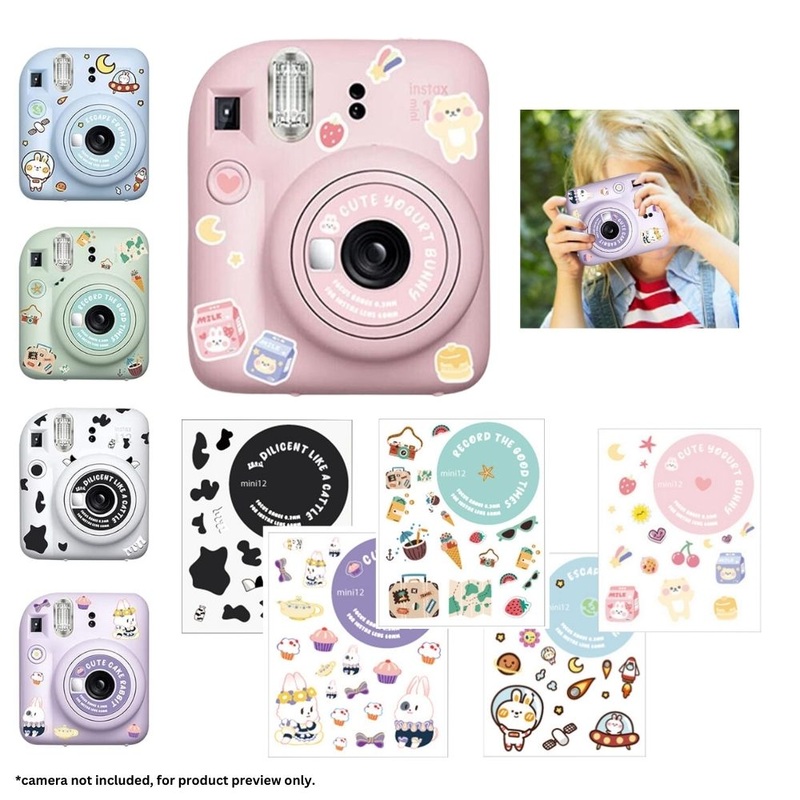 Pikxi Cartoon Body Patch Sticker Set for Instax mini 12 Film Camera – Available in Milk Cow, Blossom Pink, Pastel Blue, Mint Green, and Lilac Purple