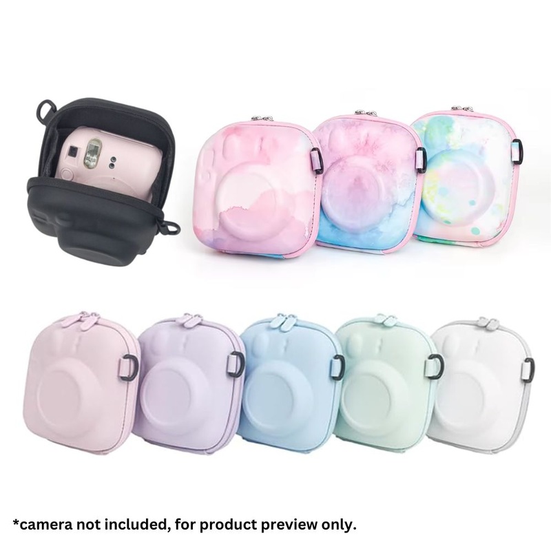 Pikxi Protective Hard Case Bag for FUJIFILM Instax Mini 12/11/10/9/8/7 Instant Film Cameras with Body Strap – Available in Black, Pink, Pink Cloud, Blue-Pink, Cream-White, Lilac-Purple, Mint-Green, Powder-Blue and Watercolor