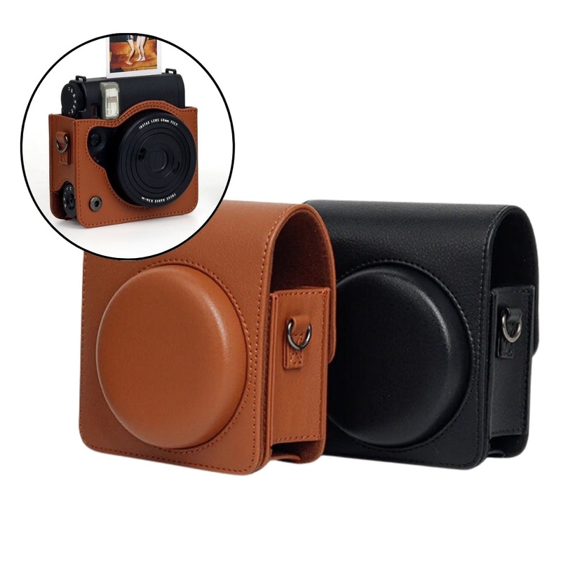Pikxi Protective Leather Style Case for FUJIFILM Instax Mini 99 Instant Film Camera with Body Strap – Available in Brown and Black