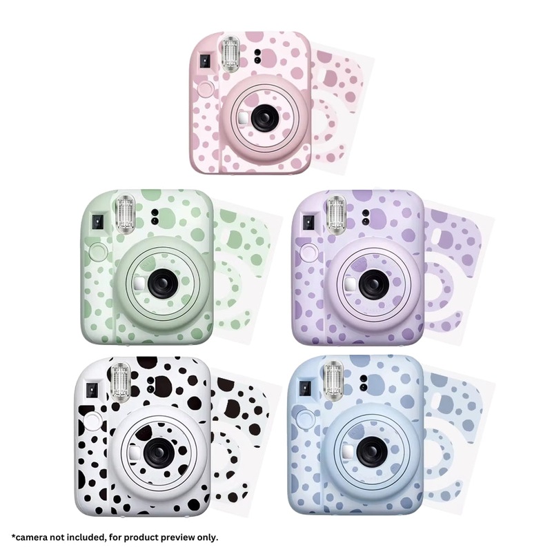 Pikxi Wave Dot Decorative Body Sticker Set for FUJIFILM Instax mini 12 Film Camera – Available in Blossom Pink, Black, Lilac Purple, Pastel Blue, and Mint Green