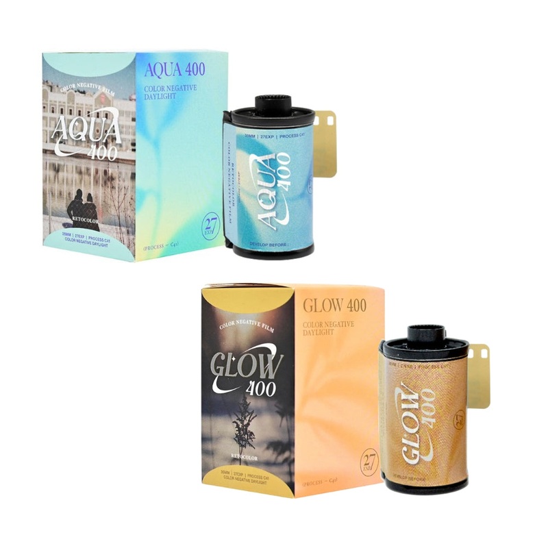 RETO COLOR GLOW / AQUA 400 135 135mm 400 ISO Color Negative Film (DX Coded) with 27 Exposure Shots, C-41 Process, Fine Grain, Cinematic Vintage Style and Daylight Balanced for Film Photography