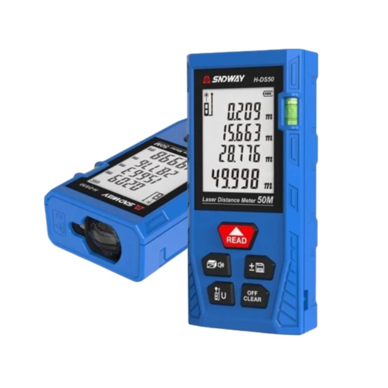 SNDWAY Digital Laser Distance Rangefinder Meter with 50 Meters Measurement Range, Class II Laser,  4-Line Backlit Display, Multiple Measurement Unit and Function Options for Industrial & Home Improvements | H-DS50