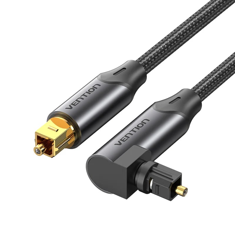 Vention Fiber Optic 360 Right Angle Male to Male Hifi Braided Audio Cable S/PDIF and Toslink Compatible with Gold Plated Plugs for Monitor TV Speaker Amplifier Game Console