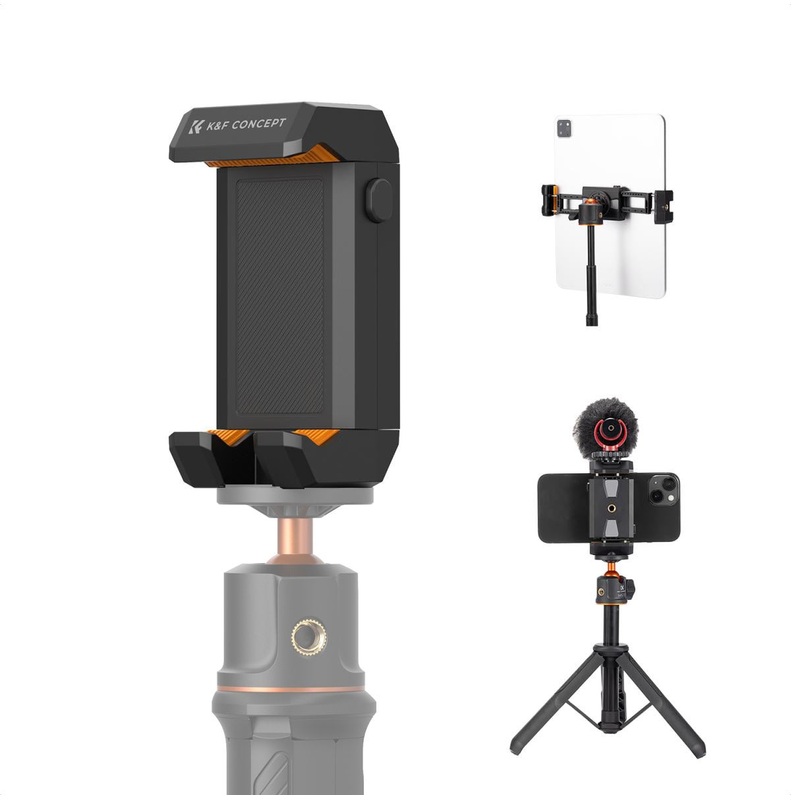 K&F Concept 2 in 1 Smartphone and Tablet Multifunctional Clip with Retractable Claws, Cold Shoe, 1/4 Threaded Bottom Holes for 2.36 to 8.66 Tab and Phones | KF31-095