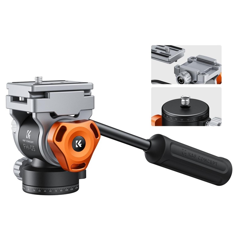 K&F Concept FH-03 Fluid Hydraulic Video Tripod Head with 360 Degree Panoramic Shooting, Arca Swiss QR Plate, 5Kg Max Load Capacity and 1/4 3/8 Bottom Interface for Photography Videography | KF31-087