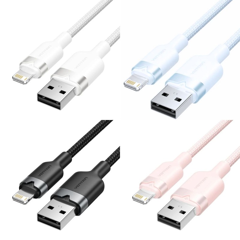 Vention 1M / 2M USB 2.0 Type-A Male to Lightning Male 2.4A Cable with High-Speed 480Mbps Transfer Rate – Black, Pink, Blue, White