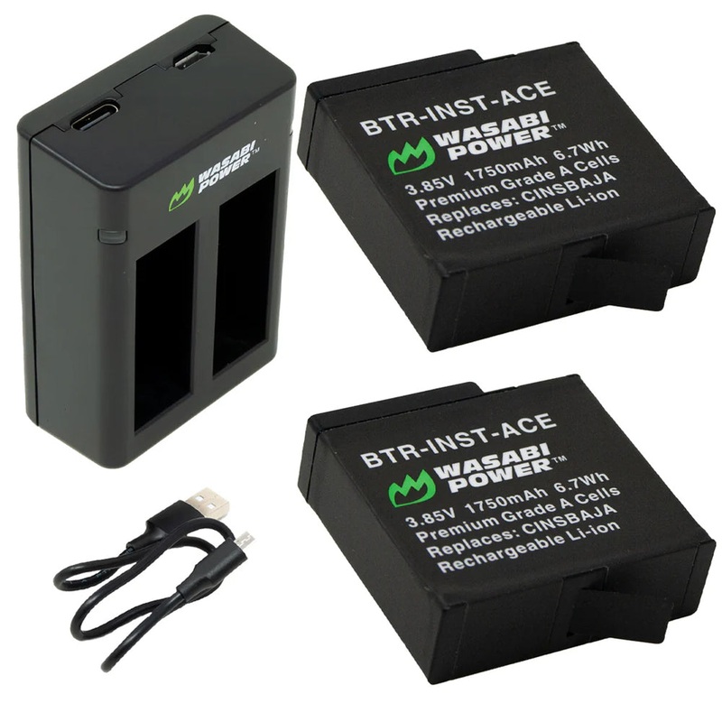 Wasabi Power Insta360 Ace / Ace Pro Action Camera Batteries (1750mAh) and Dual USB Charger Kit – Battery Replaces CINSBAJA