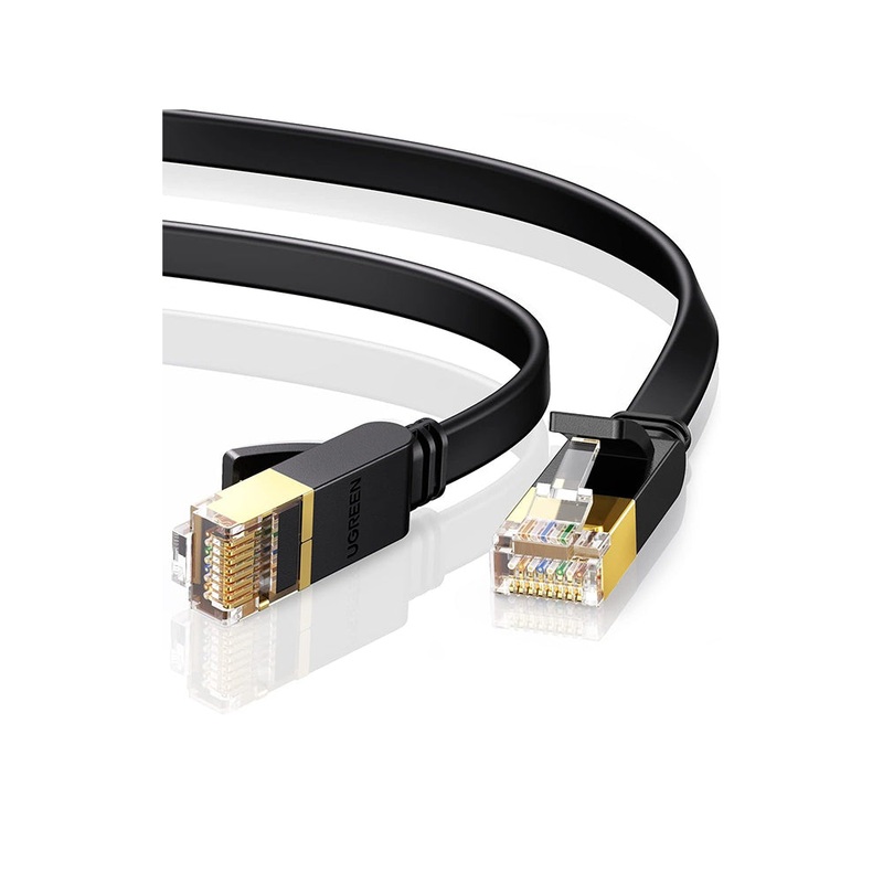 [CLEARANCE] UGREEN 20 Meters CAT7 U/FTP Ethernet Gold Plated Flat RJ45 Lan Cable with 10Gbps Data Transfer, 600Mhz Bandwidth for PC, Windows, Computer, Games Consoles, TV, Router, Modem – Black