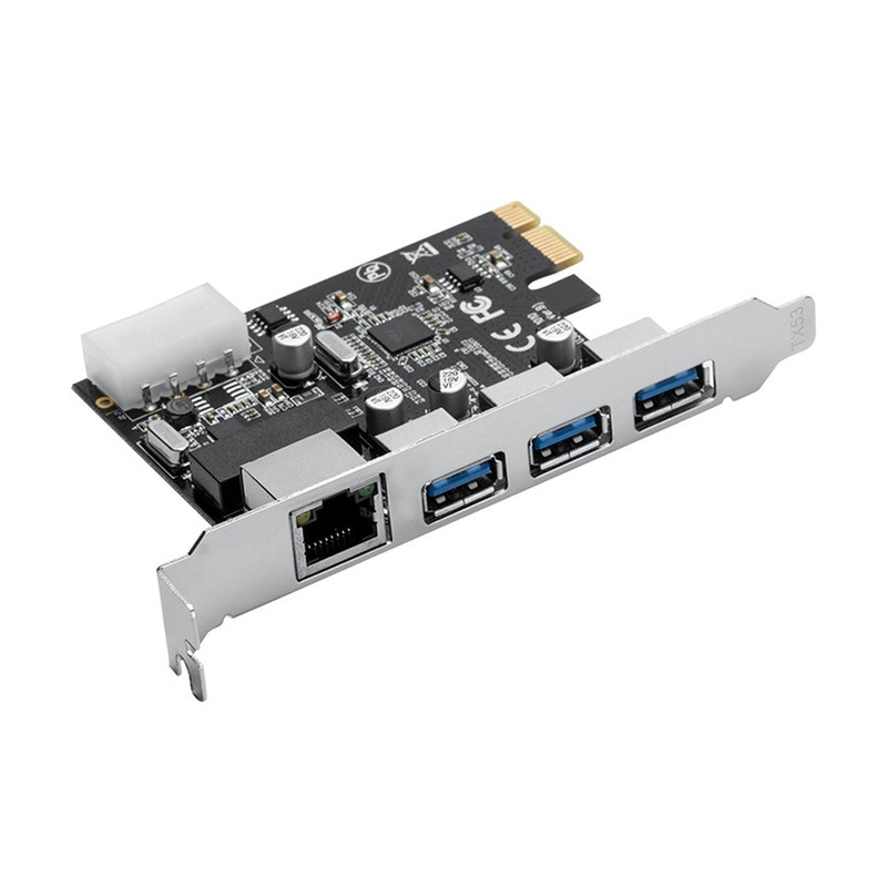 ORICO 3-Port USB 3.0 with RJ45 Gigabit Network PCIe Expansion Card | 5Gbps Data Transfer Rate & 2Gbps Ethernet for PCs / Computer Desktop | ORICO-PNU-3A1R