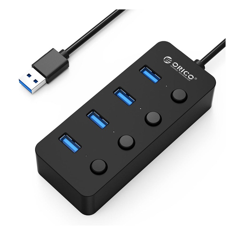 ORICO 4-Port USB 3.0 Hub with 5Gbps Transmission Rate, Individual Switches, and Windows, MacOS, and Linux Support for Computers and Laptops