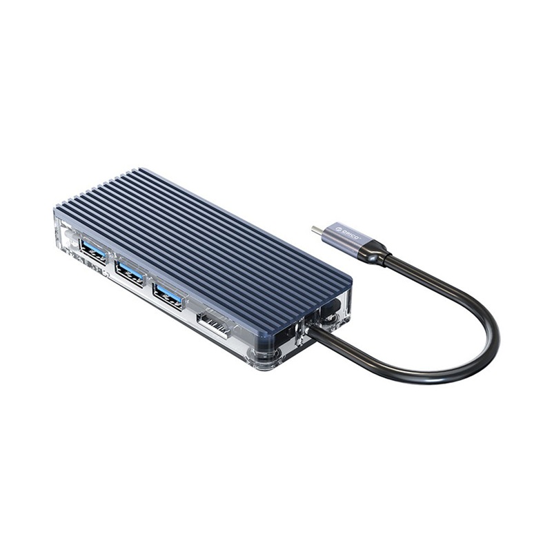 ORICO Multi-Port Transparent USB Hub with 3-Port USB 3.0 with 5Gbps Transfer Speed, HDMI with 4K30Hz Support, 100W Type-C PD Port, and (Optional) RJ45 LAN Port and SD/TF Card Reader for Computers and Laptops