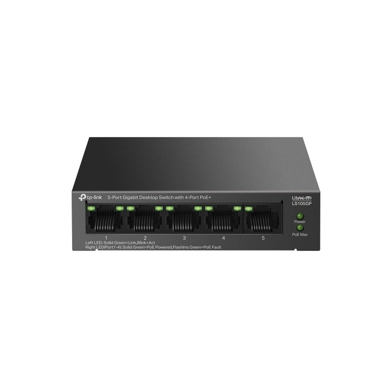 TP-Link LS105GP LiteWave 5-Port Gigabit Desktop Switch with 4-Port PoE+ | 65W Budget, 250m Transmission, Auto-Recovery & Power Management for  IP Security Cameras, IP Line Phone, Access Points & Network Video Recorder | TP Link TPLink