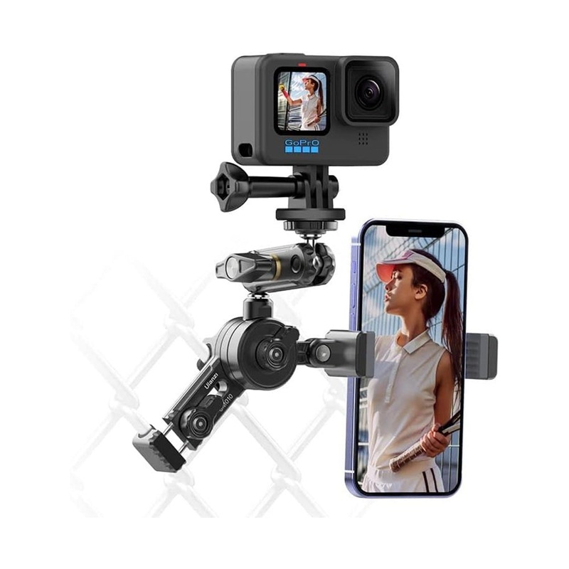 Ulanzi CM010 Fence and Net Video Aluminum Alloy Mount with C-Clamp with 360 / 180 Degree Pan and Tilt Rotation, fits 3.3 Smartphones for Max 900g Load Capacity for Sports Action Cameras